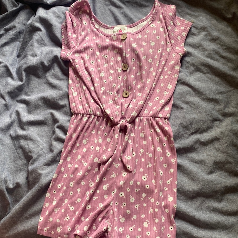 Purple romper with white flowers